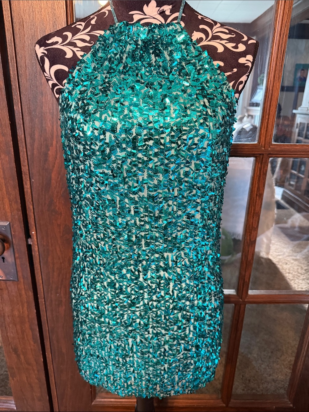 Lucy in the Sky Teal Sequin Halter Mini Dress